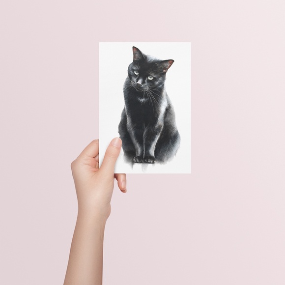Watercolor Siberian Black Cat Art Print Illustartion - Pet Portrait - Unframed - Picture 4 of 6
